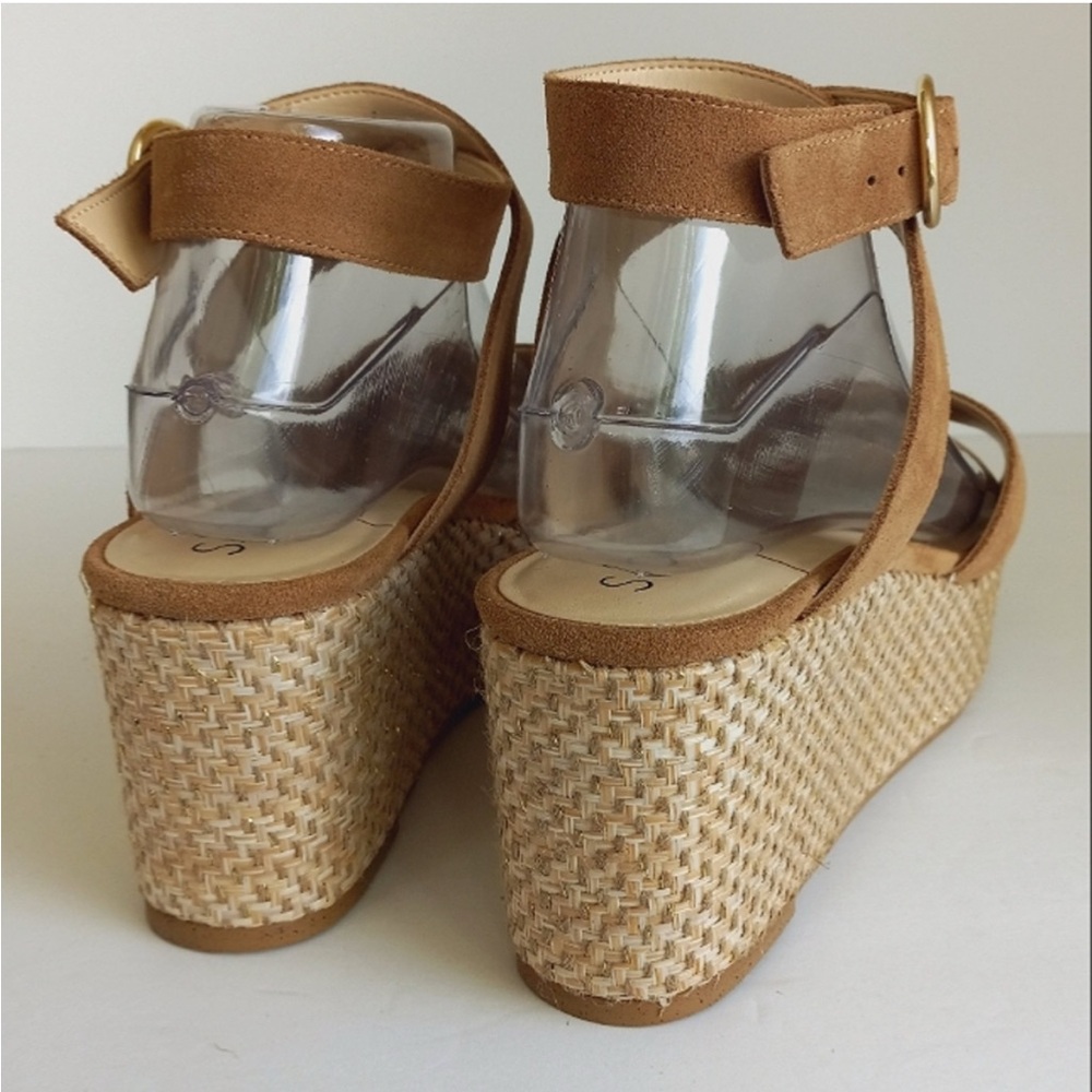 SOLE SOCIETY Adlynda Espadrille Sandal 10 Tan Suede Platform Wedge Ankle Strap
